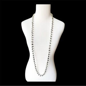 Elegant Silver Tone Beaded Long Necklace 23” Drop